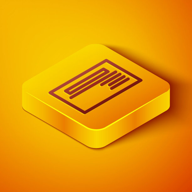等距线访问卡，名片图标隔离在橙色背景。企业形象模板。黄色正方形按钮。矢量图图片下载