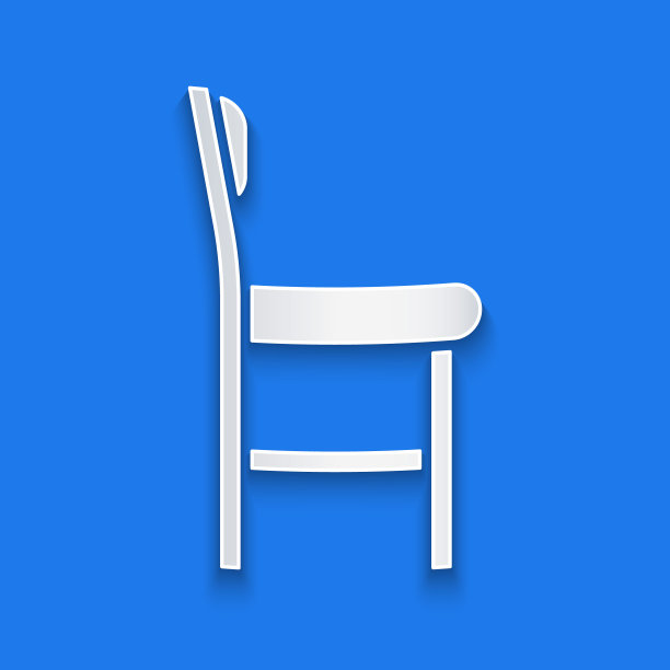 剪纸椅子图标孤立在蓝色背景。纸艺术风格。矢量图图片下载
