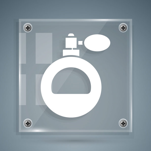 白色香水图标孤立在灰色背景。方形玻璃面板。矢量图图片下载