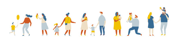 平面矢量卡通家庭。父母和孩子。的童年。户外。图片下载