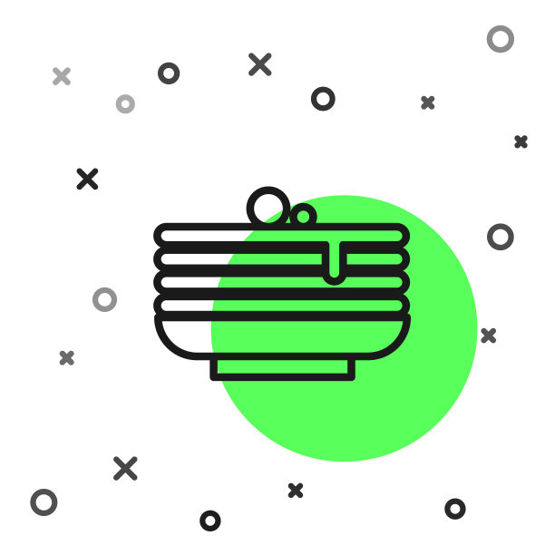 黑线煎饼图标孤立在白色背景上的堆栈。用糖浆和樱桃烘焙。早餐的概念。向量图片下载