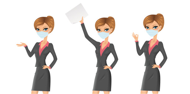 一组欧洲妇女在不同的姿势站在一个面具。图片下载