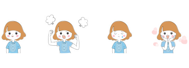 矢量插图的年轻女子与各种面部表情图片下载