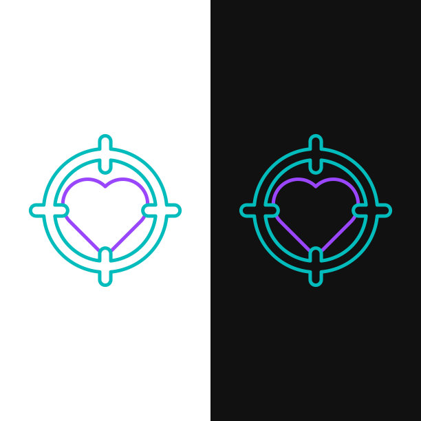 线心在中心的飞镖目标瞄准图标孤立在白色和黑色背景。情人节。彩色轮廓概念。向量图片下载