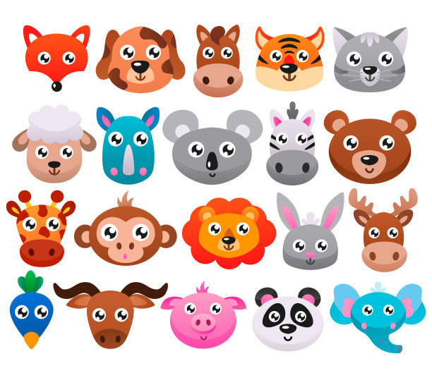 收集可爱的卡通动物。图片下载