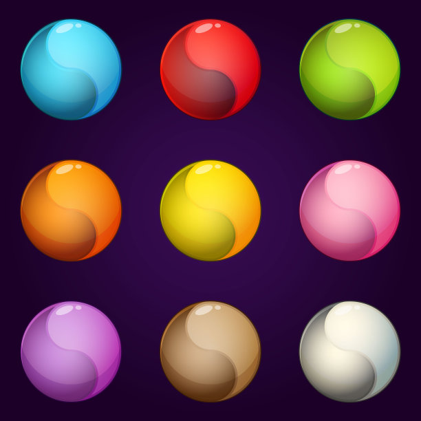 阴阳符号圆图标颜色设置光泽明亮的风格。图片下载