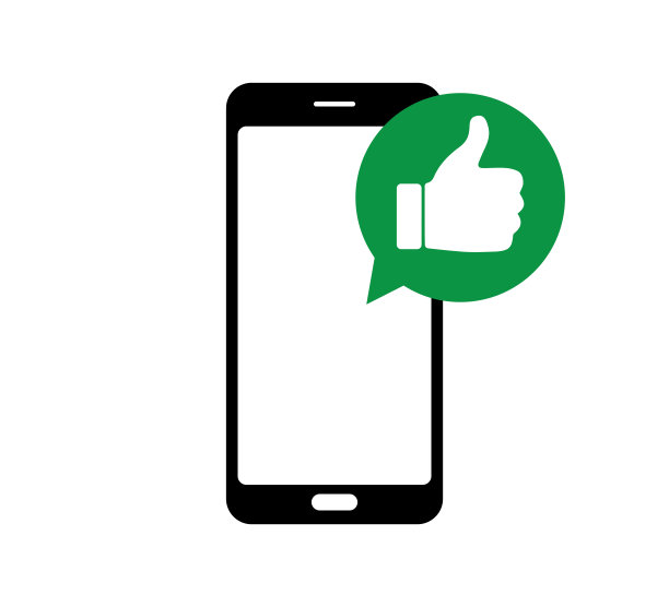 手机图标与喜欢(大拇指)符号在语音气泡，矢量设计图片下载