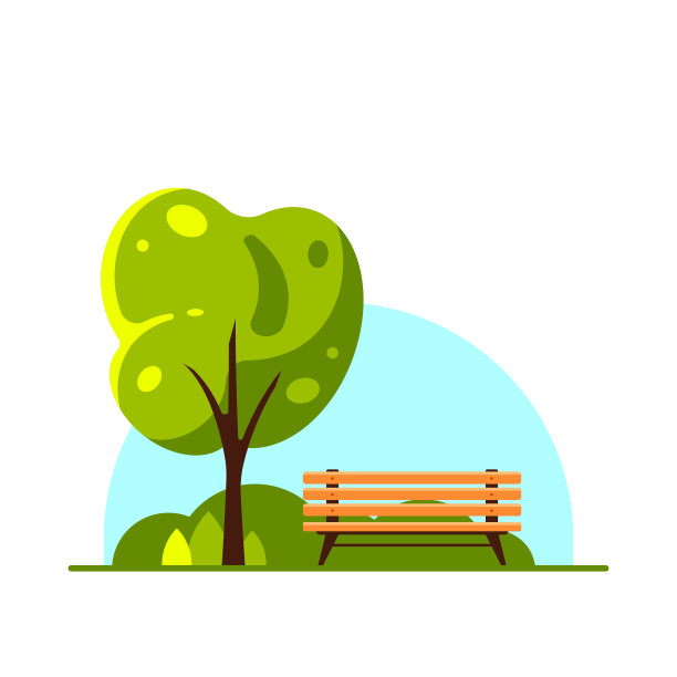 长凳在夏季城市公园，平面风格矢量图片下载