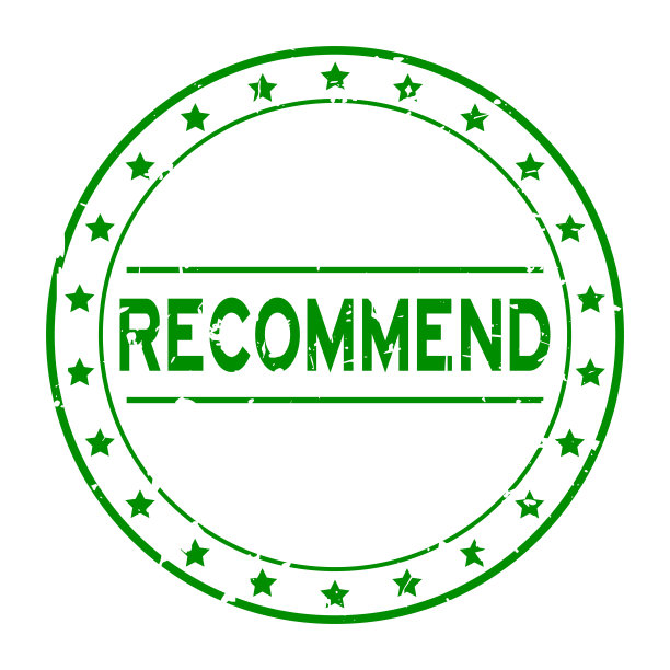 Grunge绿色推荐字与星形图标圆形橡胶印章印章在白色的背景图片下载