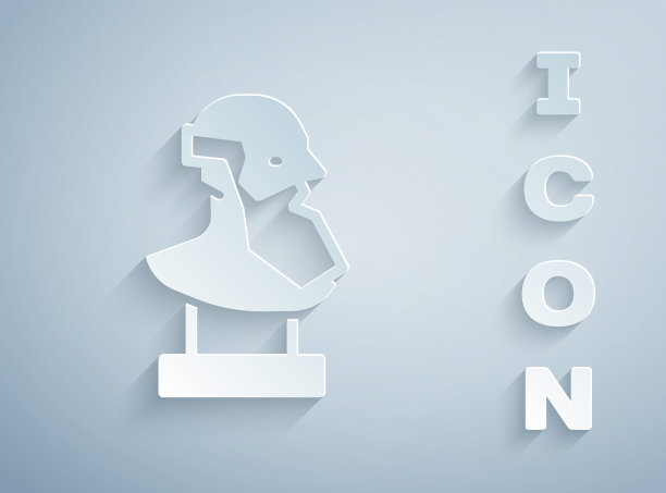 剪纸古代半身像图标孤立在灰色背景。纸艺术风格。向量图片下载