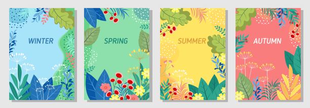 向量设置花卉背景，自然背景，四季，模板，横幅，封面，模板，明信片。图片下载