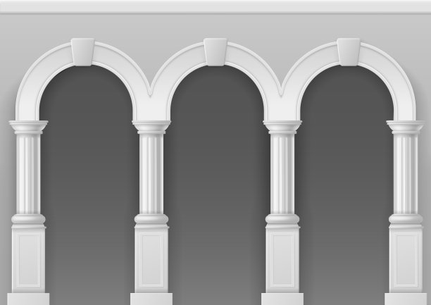 古董拱廊。建筑拱门用石柱，古典罗马或希腊宫殿内部用柱子，城堡正面矢量插图图片下载