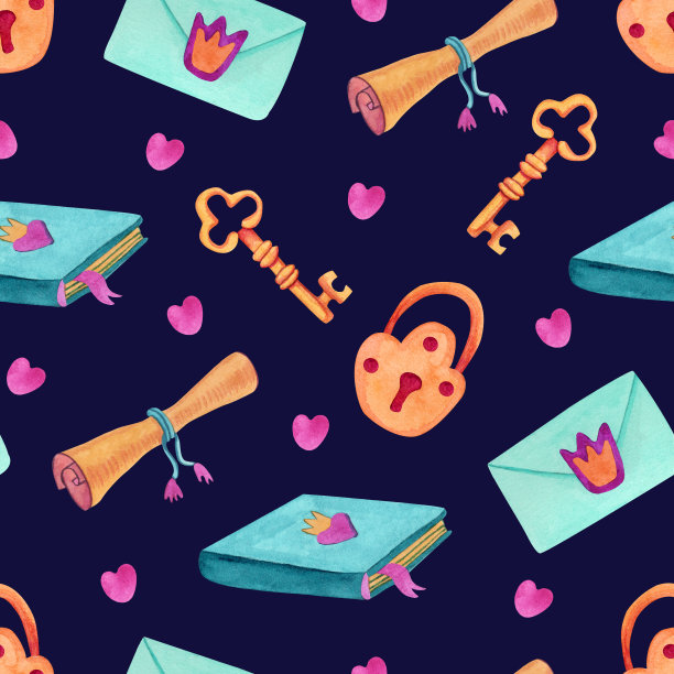 水彩无缝图案与童话般的东西上的黑暗。图片下载