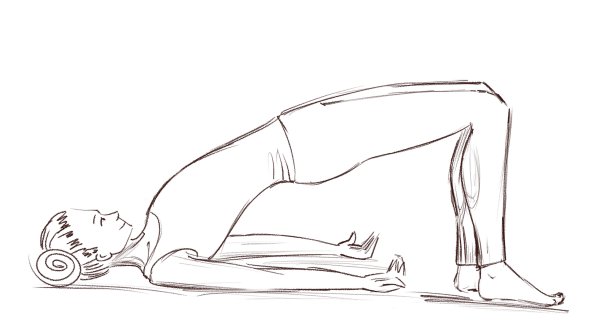 瑜伽。女孩躺在桥面上。一个参加运动的女孩的轮廓图。图片下载