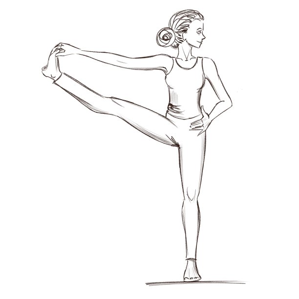 瑜伽。一个女孩站在乌提塔急速帕古斯塔式姿势。一个参加运动的女孩的轮廓图。图片下载