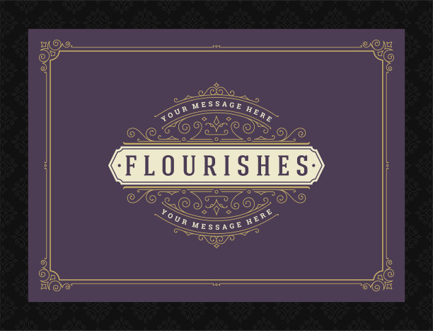 复古装饰贺卡，书法华丽的漩涡和小图案框架设计矢量模板图片下载