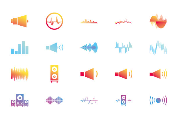 孤立的波浪和音乐梯度风格的图标图片下载