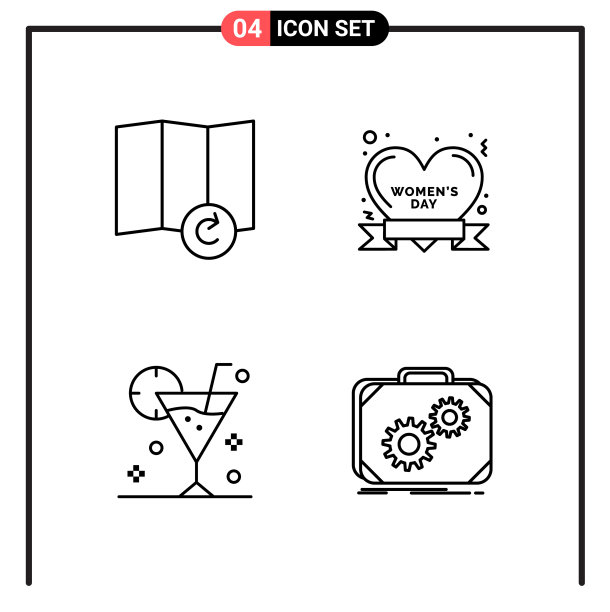 为网页和移动设置4个线条样式图标图片下载