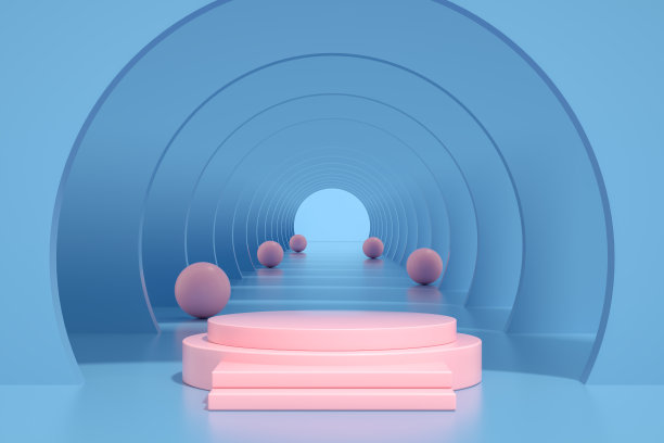 3D抽象隧道门，空产品站，平台，讲台图片下载