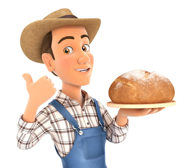3d农民拿着面包拇指向上图片下载