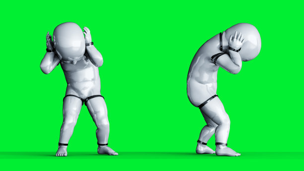 婴儿机器人隔离在绿色屏幕上。3 d渲染。图片下载