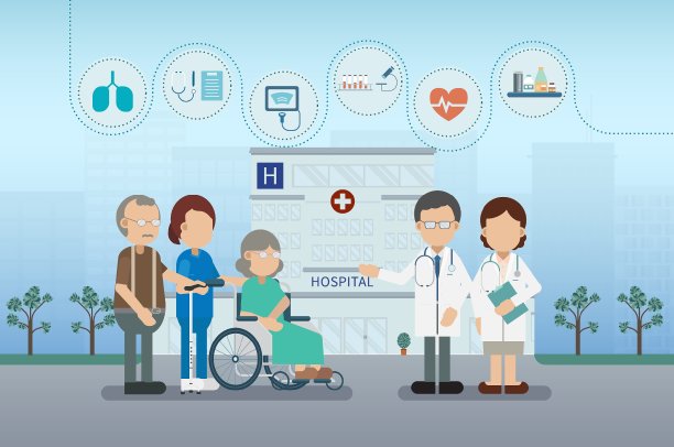 老年护理概念与医疗图标图片下载