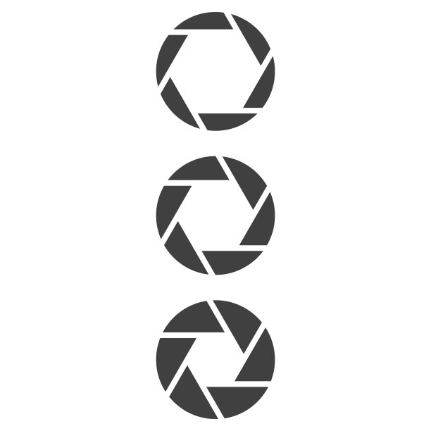 图标三度打开的相机光圈。简约的形象。孤立的矢量在白色的背景。图片下载