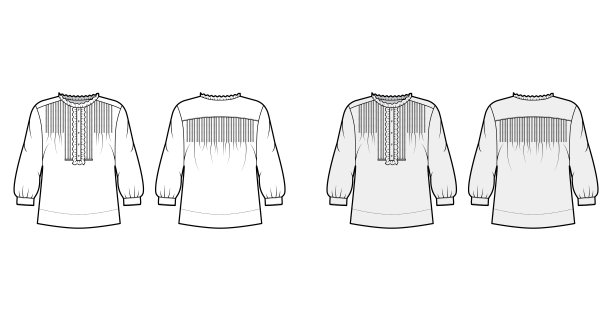 技术时尚的衬衫插图超大的身体，隐藏的纽扣扣沿前面，精致的褶边图片下载