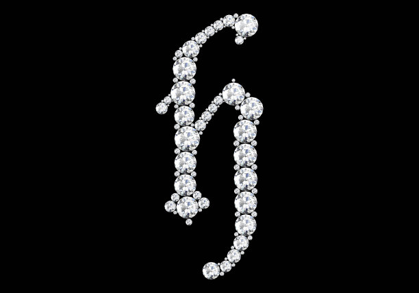 钻石字母与宝石孤立在黑色。三维渲染图片下载