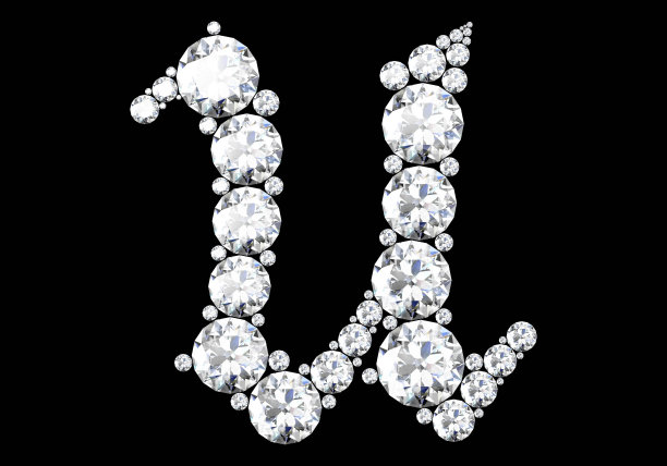 钻石字母与宝石孤立在黑色。三维渲染图片下载