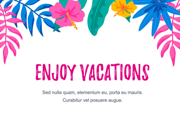 横向的夏季设计与手绘元素横幅，信件，邀请，信息，社交媒体，卡片。矢量插图。空间的文本。享受假期的刻字图片下载