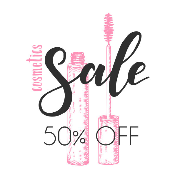 手绘睫毛膏在素描风格。涂鸦雕刻化妆品。矢量化妆插图与手工刻字图片下载