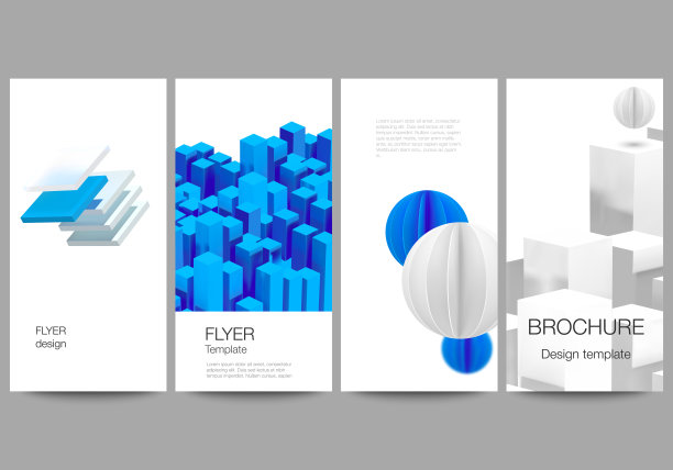 矢量布局传单，横幅设计模板网站广告设计，垂直传单设计，网站装饰背景。三维渲染矢量合成与动态几何蓝色形状。图片下载