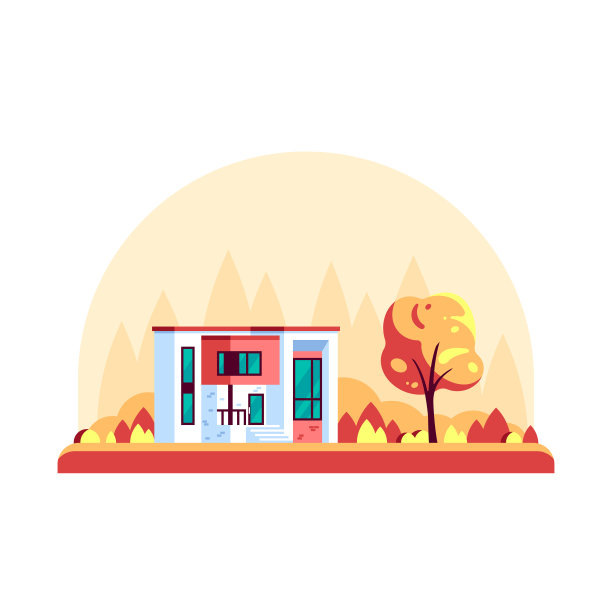 秋天的风景与现代别墅图片下载