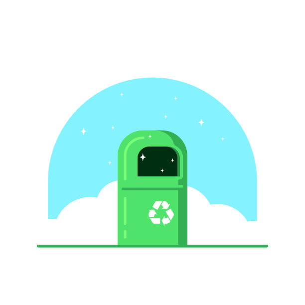 垃圾桶与回收标志，平面风格向量图片下载