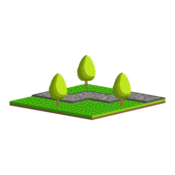 公园区域的设计。从铺有树木和草地的石板上走过的小路。矢量等距和3D视图。图片下载