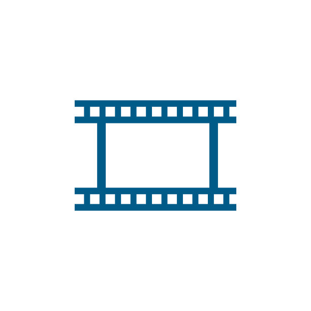 电影条纹蓝色图标上的白色背景。蓝色平面风格矢量插图图片下载