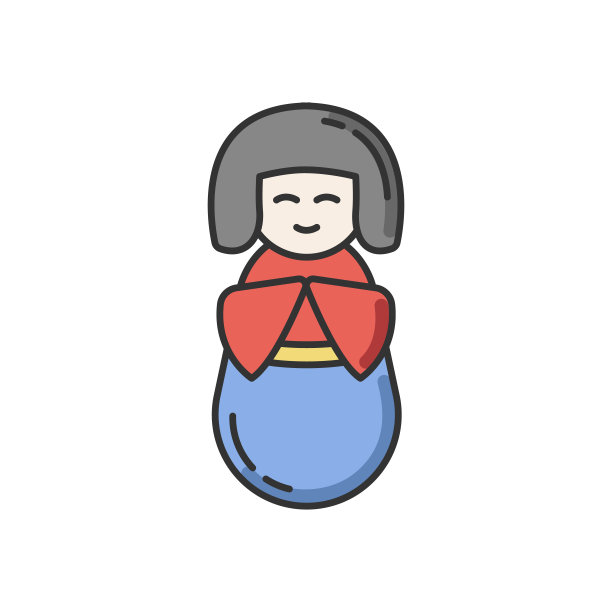 Kokeshi RGB颜色图标。传统的日本木制玩偶。穿着和服的可爱艺妓。卡哇伊中国吉祥物。来自亚洲的纪念品。孤立的矢量图图片下载