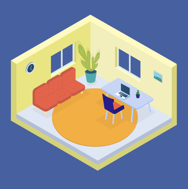 矢量等距插图舒适的房间地毯和沙发图片下载
