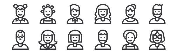 12组线性人物图标。细轮廓图标，如教师，胡子，女人，女人，男孩，女人为网络，移动。图片下载