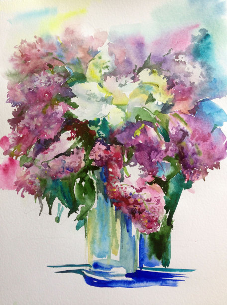 抽象鲜艳的装饰背景。手工花卉图案。一束美丽温柔浪漫的春天丁香花图片下载