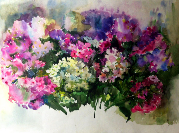 抽象鲜艳的装饰背景。手工花卉图案。一束美丽温柔浪漫的春天丁香花图片下载