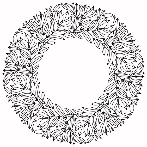 花环与花和抽象的叶子绘制在白色的背景上色，向量图片下载