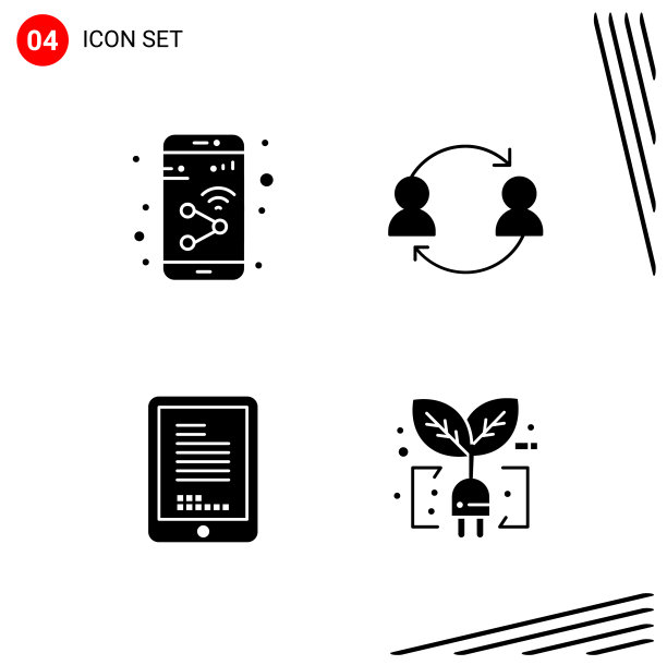 在固体样式像素中收集4个图标图片下载