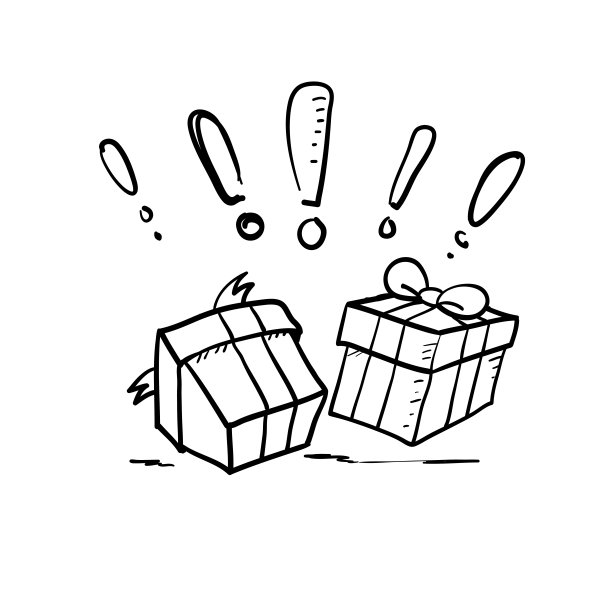 手绘的喜悦礼物，惊喜礼盒，生日庆祝，特别赠送包装，忠诚计划奖励，奇迹礼物与感叹号，涂鸦图标图片下载