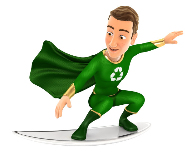 3d绿色英雄冲浪冲浪板图片下载