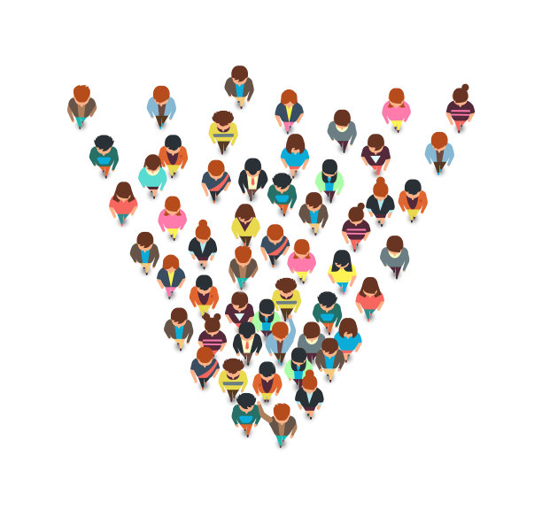 俯视图行走的人，卡通人物男和女一起跑矢量人物孤立图片下载