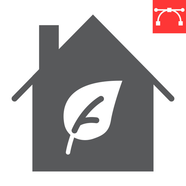 生态房子字形图标，家和生态，绿色房子标志矢量图形，可编辑的笔触固体图标，eps 10。图片下载