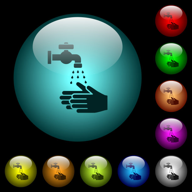 彩色照明玻璃按钮洗手图标图片下载