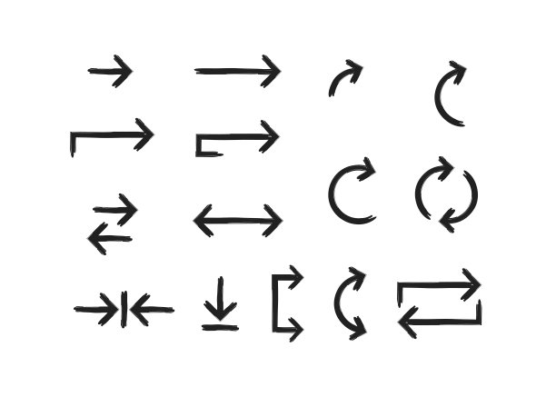 箭头涂鸦在绘制风格。手绘草图孤立的概念图标矢量平面设置。图片下载
